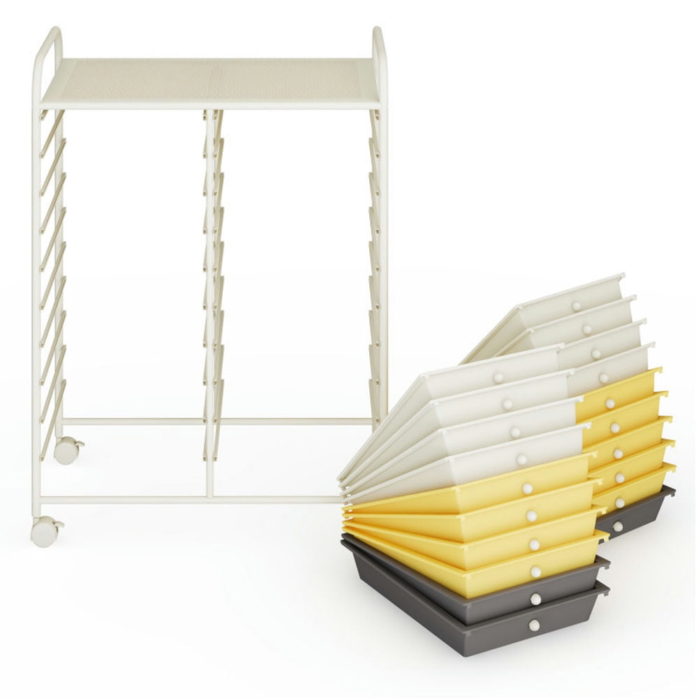 Demi Bonn 20 Drawers Storage Rolling Cart Studio Organizer with 4 Universal Casters, Yellow & Beige & Gray