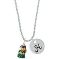 thumbnail image 1 of Delight Jewelry Resin Green Angel Holding Candy Cane Silvertone Script Initial Disc - H - Charm Necklace, 20"+3", 1 of 4