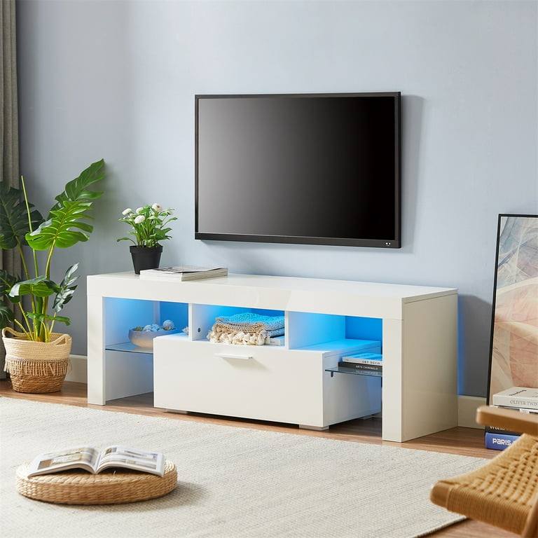 TV Stand for 55 inch TV TV Media Center Modern Entertainment Center with Large Storage for Living Room Bedroom Gaming No Tool TV Stand Assembly