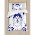thumbnail image 3 of Alaskan Malamute Duvet Cover Set Queen Size, Happy Doggy in Blossoming Spring Field with Singing Birds and Flowers, Decorative 3 Piece Bedding Set with 2 Pillow Shams, Blue White, by Ambesonne, 3 of 3