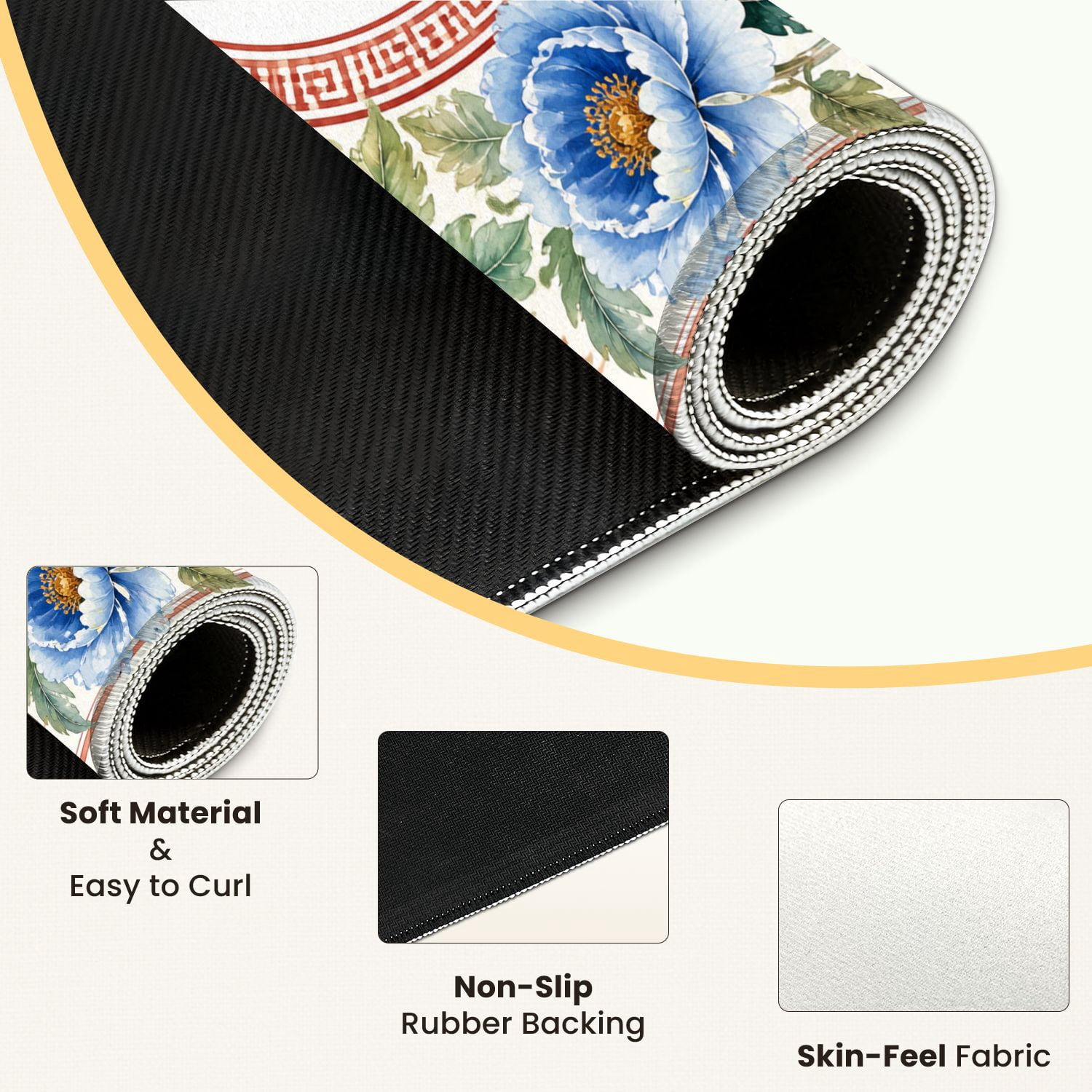 Mahjong Mat 31.5" x 31.5" Colorful Floral Butterfly Peonies Non-Slip Noise Reduction Mahjong Tiles Table Cover for Dominoes Poker Card Board and Tile Games