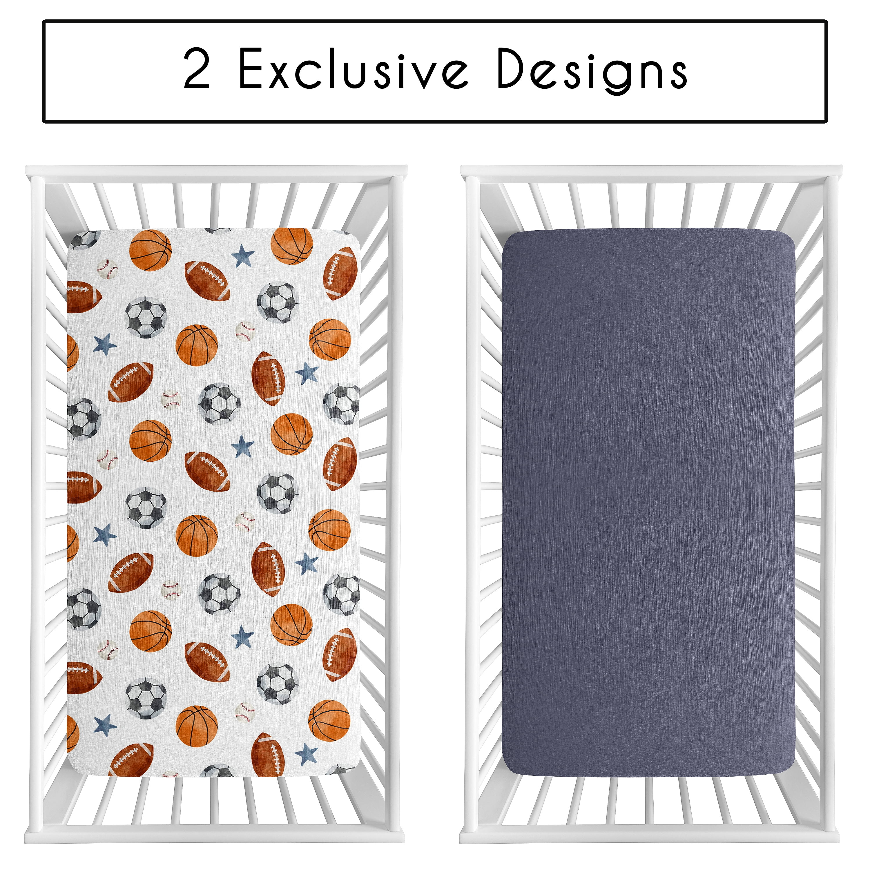 Sweet Jojo Designs Watercolor Sports Theme Boy 100% Cotton Muslin Fitted Crib Sheets Set 2 Piece