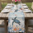 thumbnail image 4 of Sea Turtle Coastal Table Runner 70 Inches, Summer Coral Starfish Blue Grey Wood Bed Runner Dresser Scarves Tabletop for Indoor Outdoor Parties/Ceremony/Banquet, 13" x 70", 4 of 9