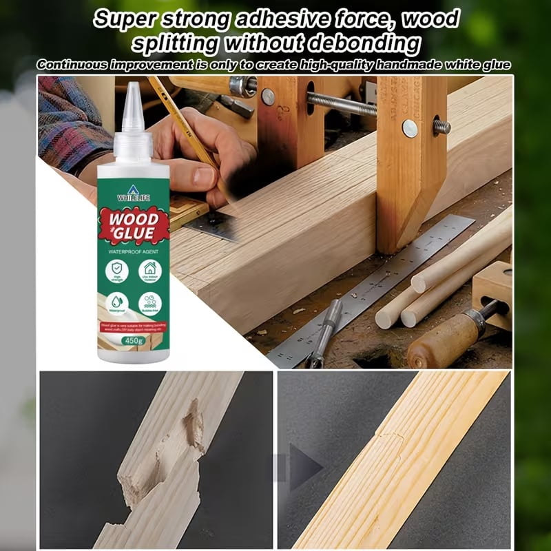 High-Quality Waterproof Woodworking Glue - 1 Pound (450g) Strong Bonding, Fast Curing, Long-Lasting Adhesive for Furniture Restoration and Handcrafting