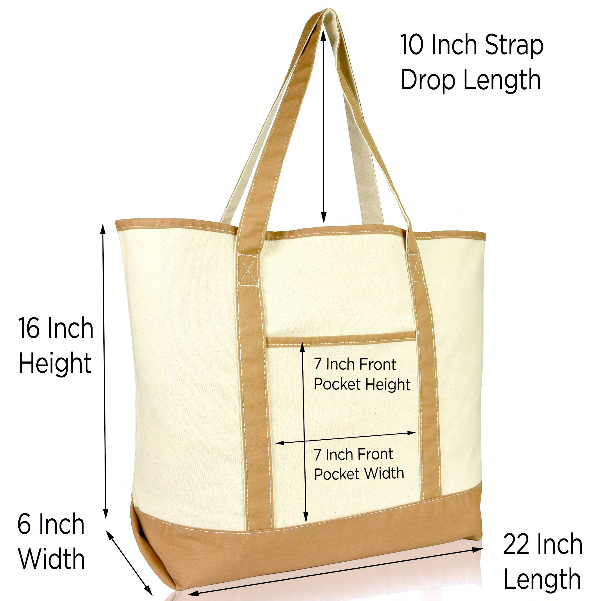 DALIX 22" Open Top Deluxe Tote Bag with Outer Pocket in Brown - image 2 of 5
