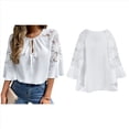 thumbnail image 3 of Blusa Informal de Verano para Mujer, con Mangas 3/4 y Cuello Redondo, de Encaje con Aberturas, Color Liso XXL, 3 of 7