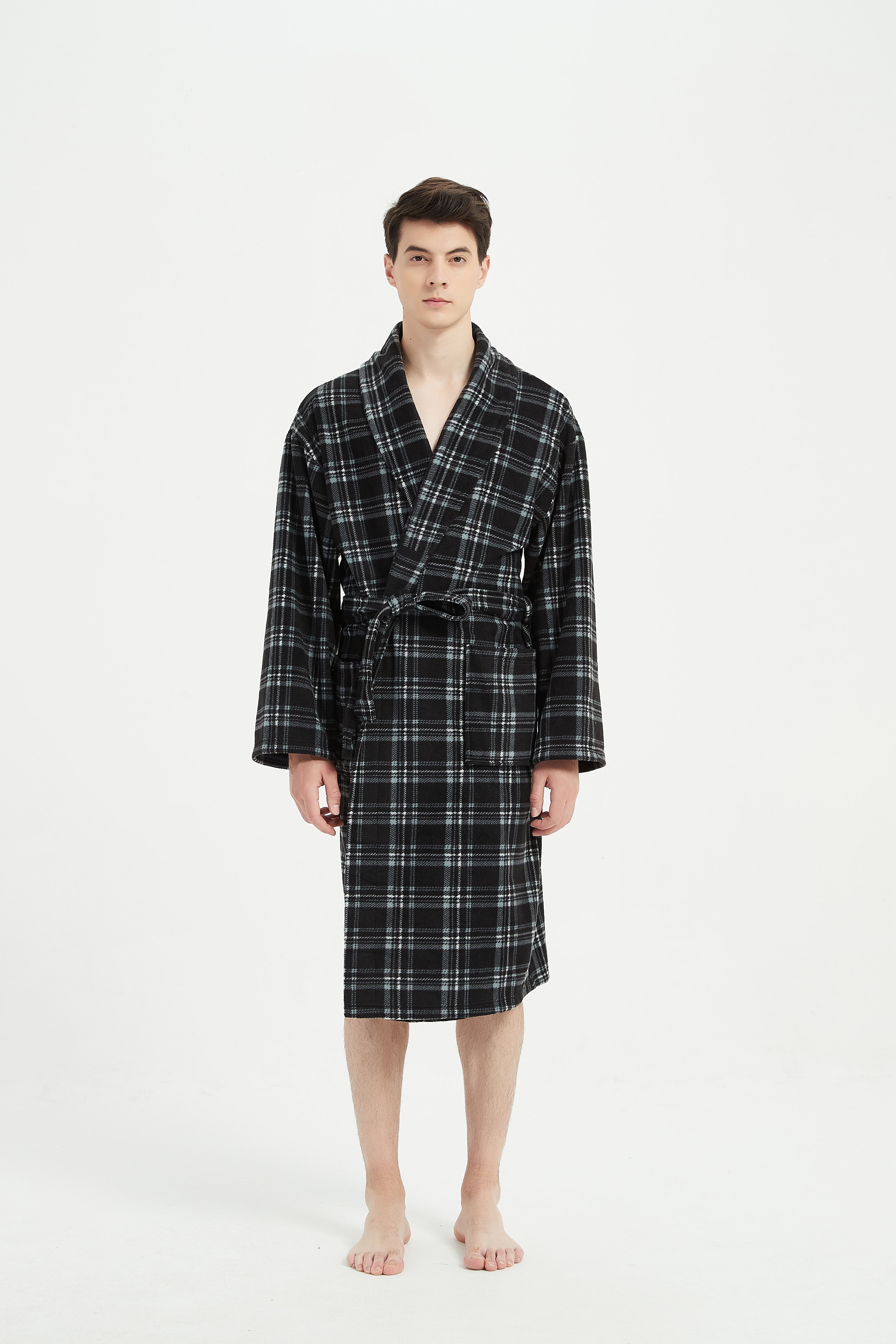 FELEMO Mens Short Robe Lightweight Bathrobe for Men（Dark Grey/S/M/L