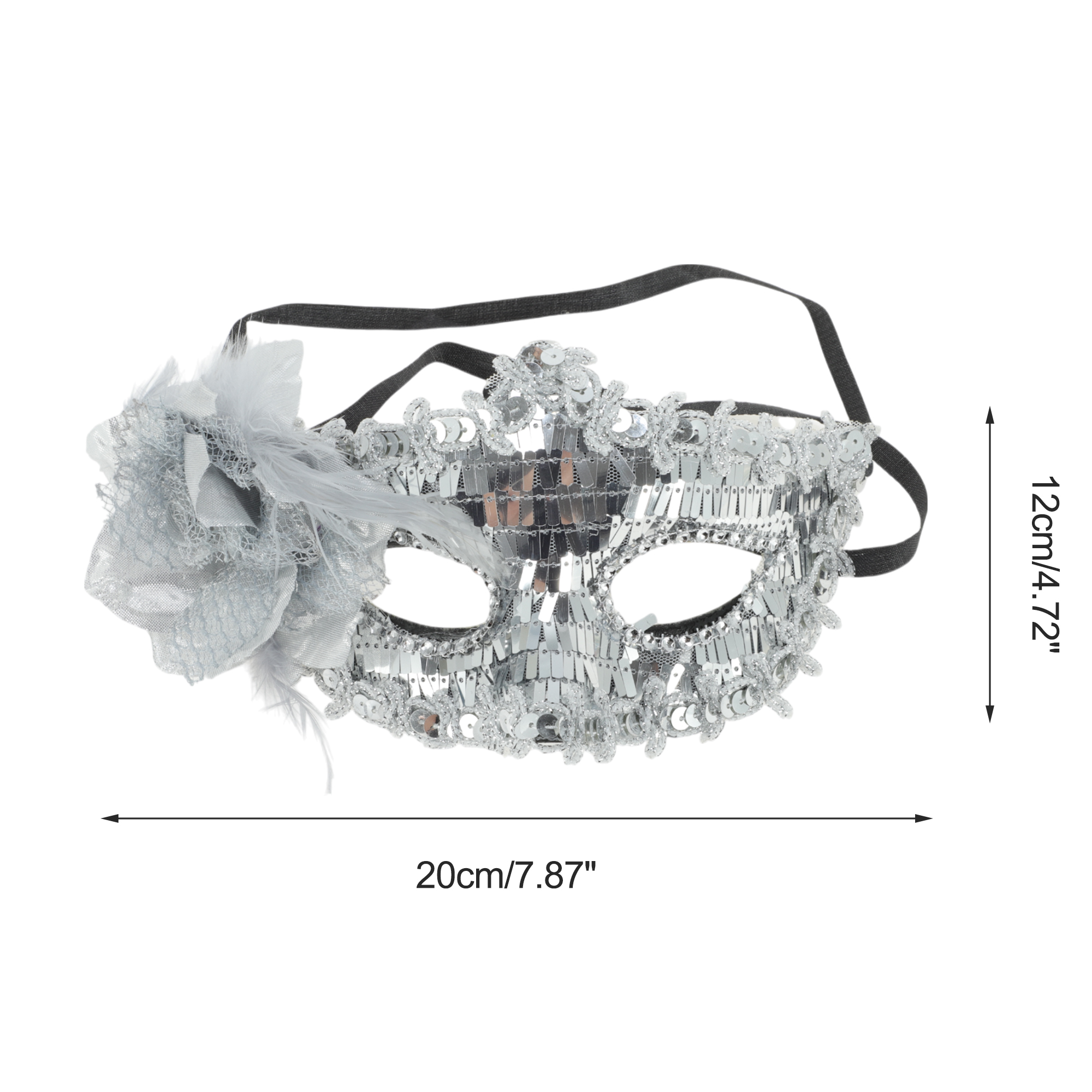 Unique Bargains 1 Box Elegant Floral Sequins Half Face Party Mask Silver Tone
