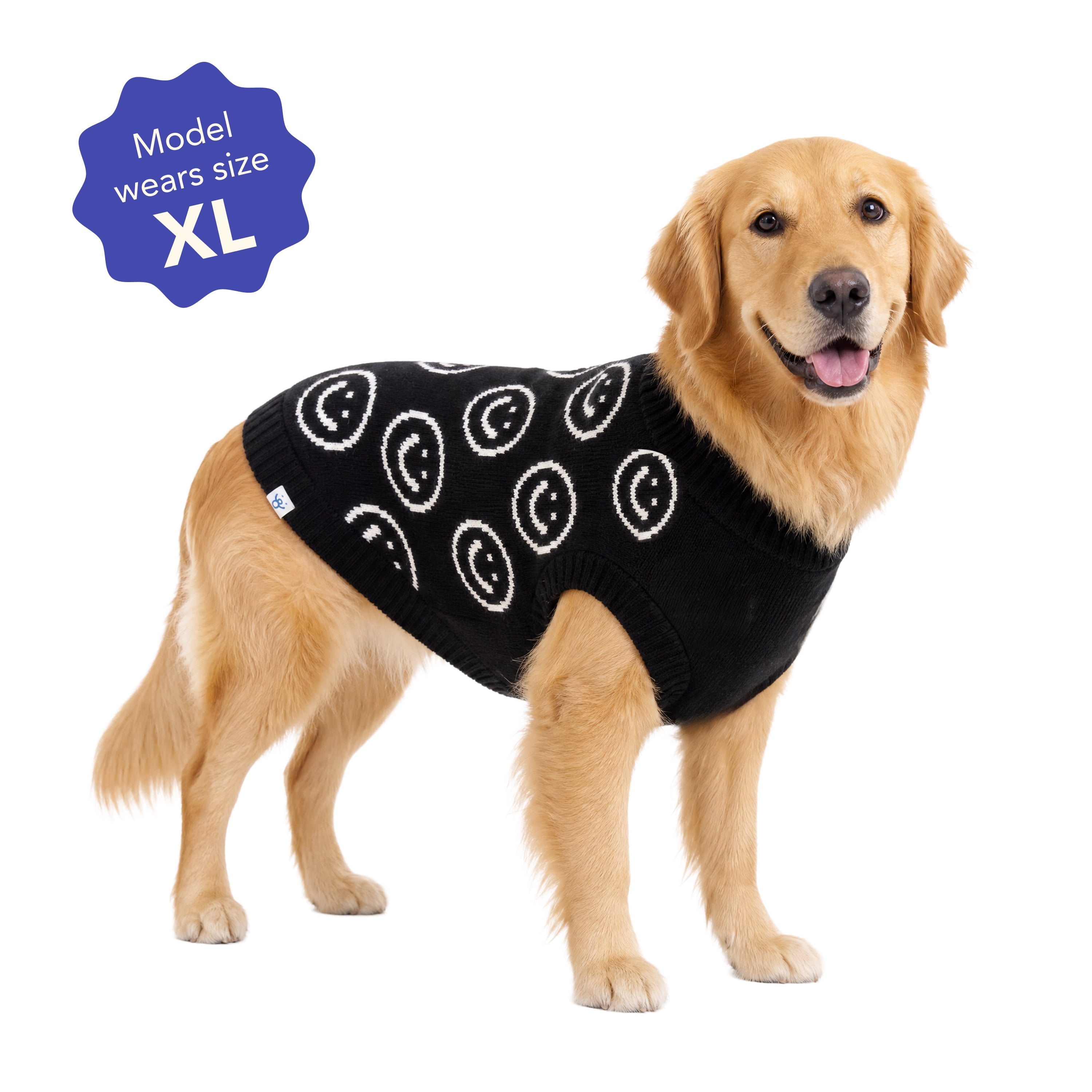 Oodles Smiley Face Fall Dog Sweater, Black, XL