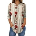thumbnail image 2 of Floral Print Shirts Tops for Womens Henley Neck Tee Button Down Tunic Blouses 3/4 Sleeve Tunic Blouses Relaxed Fit Sweatshirt Spring Clothes 2025 Pullover Fall Winter Outfits, 2 of 5