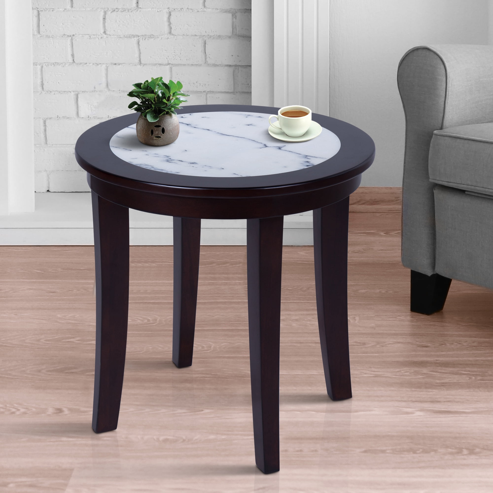 GrandRest Marble Top Round Side Table, black