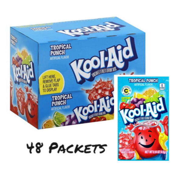 (48 pack) Kool-Aid Unsweetened Tropical Punch Artificially Flavored Powdered Drink Mix, 0.16 oz. Packet