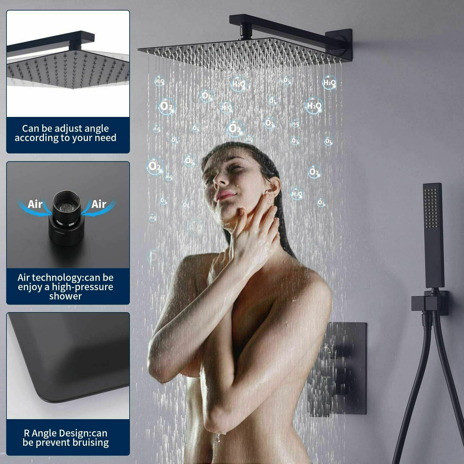 Zovajonia Matte Black Shower System 12 Inches Shower Faucet Set, Rain Shower Head with Handheld Spray Bathroom Wall Mount Shower Fixtures with Tub Spout