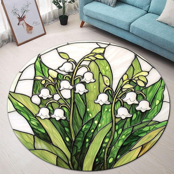 Round Area Rug, Lily of the Valley Non-Slip Floor Mat, Soft Washable Carpet for Living Room Bedroom Decor 24 Inch
