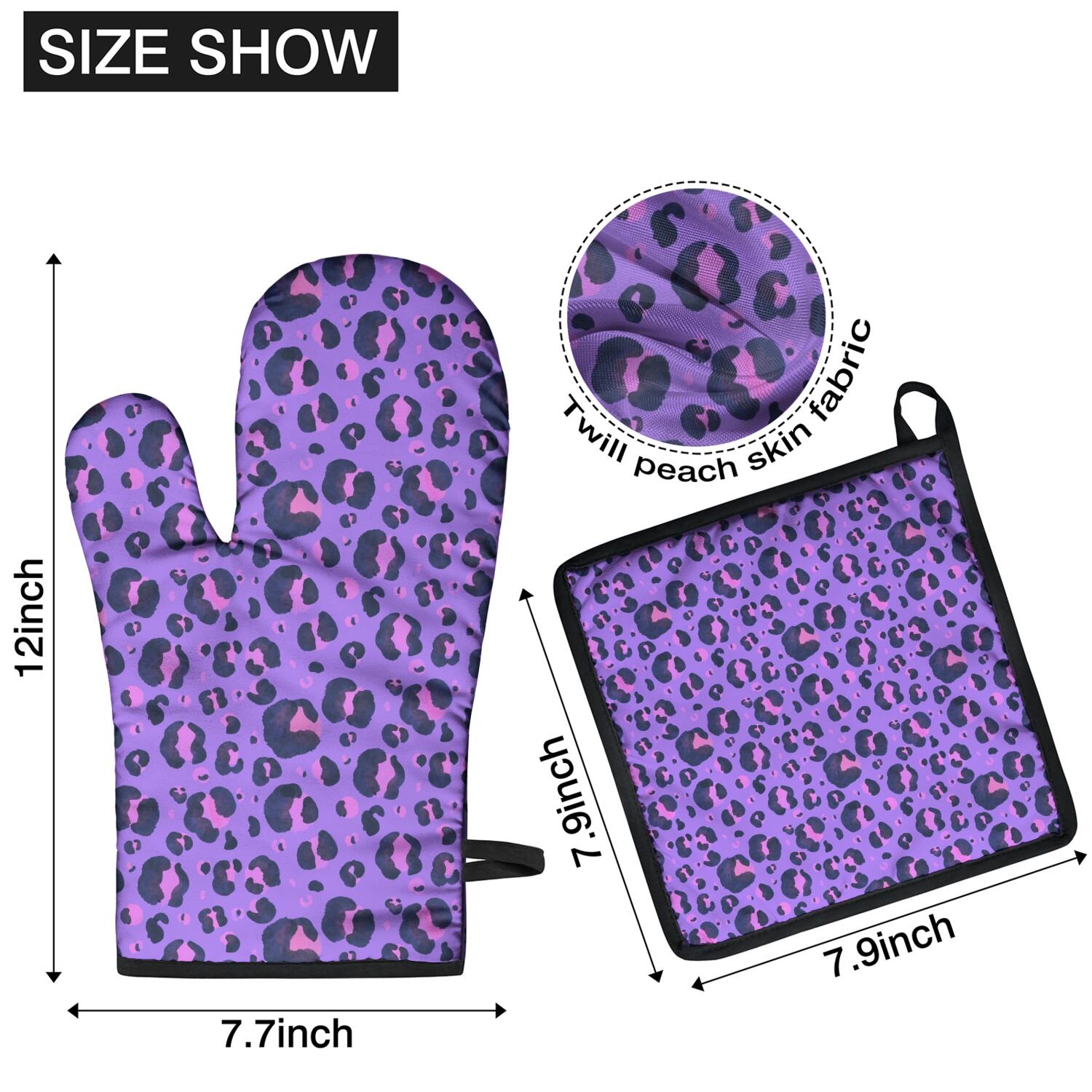 Leopard Print Oven Mitts and Pot Holders Set Of 4, Heat Resistant Kitchen Gloves with Non-Slip Grip, Hanging Loop, Soft Cotton Lining for Baking, Cooking, Grilling, Barbecue