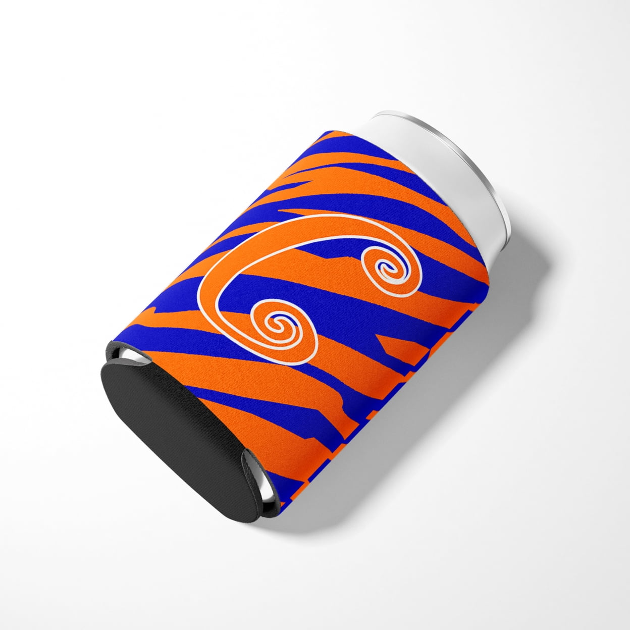 Letter C Initial Tiger Stripe Blue and Orange Can or Bottle Hugger