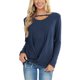 thumbnail image 1 of Top de manga larga para mujer, dobladillo torcido, escote recortado, informal, suelto, color sólido, manga larga, jersey, camiseta, top azul M, 1 of 6