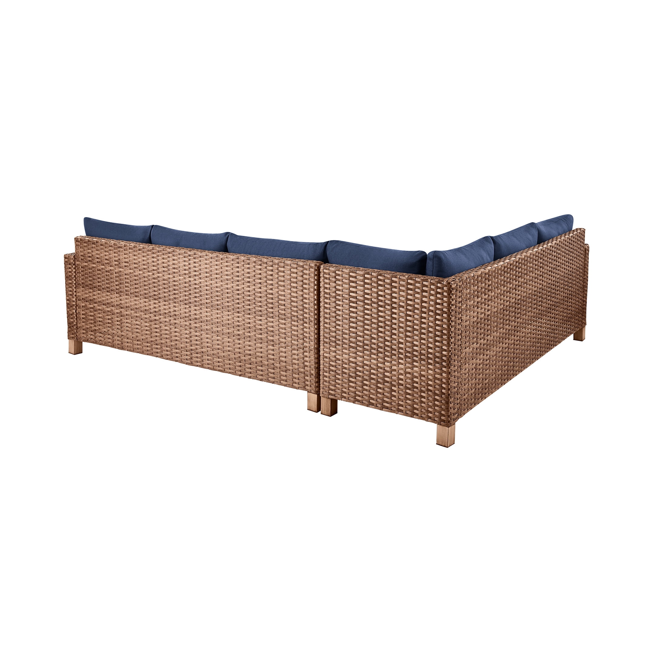 Better Homes & Gardens Brookbury 4-Piece Wicker Patio Sectional Dining Set with Navy Cushions