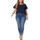 thumbnail image 2 of Blusas de verano de manga corta con pliegues y cuello redondo para mujeres de tallas grandes Agnes Orinda 4X azul oscuro, 2 of 6