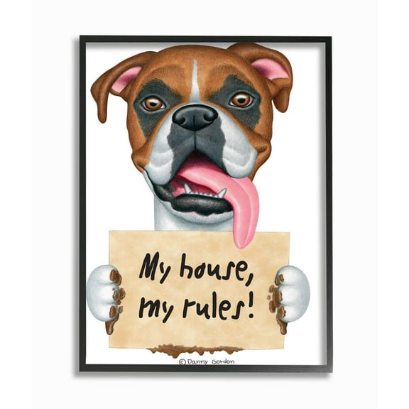 Stupell Industries My House My Rules Quote Funny Dog Home Pet Sign Animals & Insects Painting Black Framed Art Print Wall Art, 24 x 30
