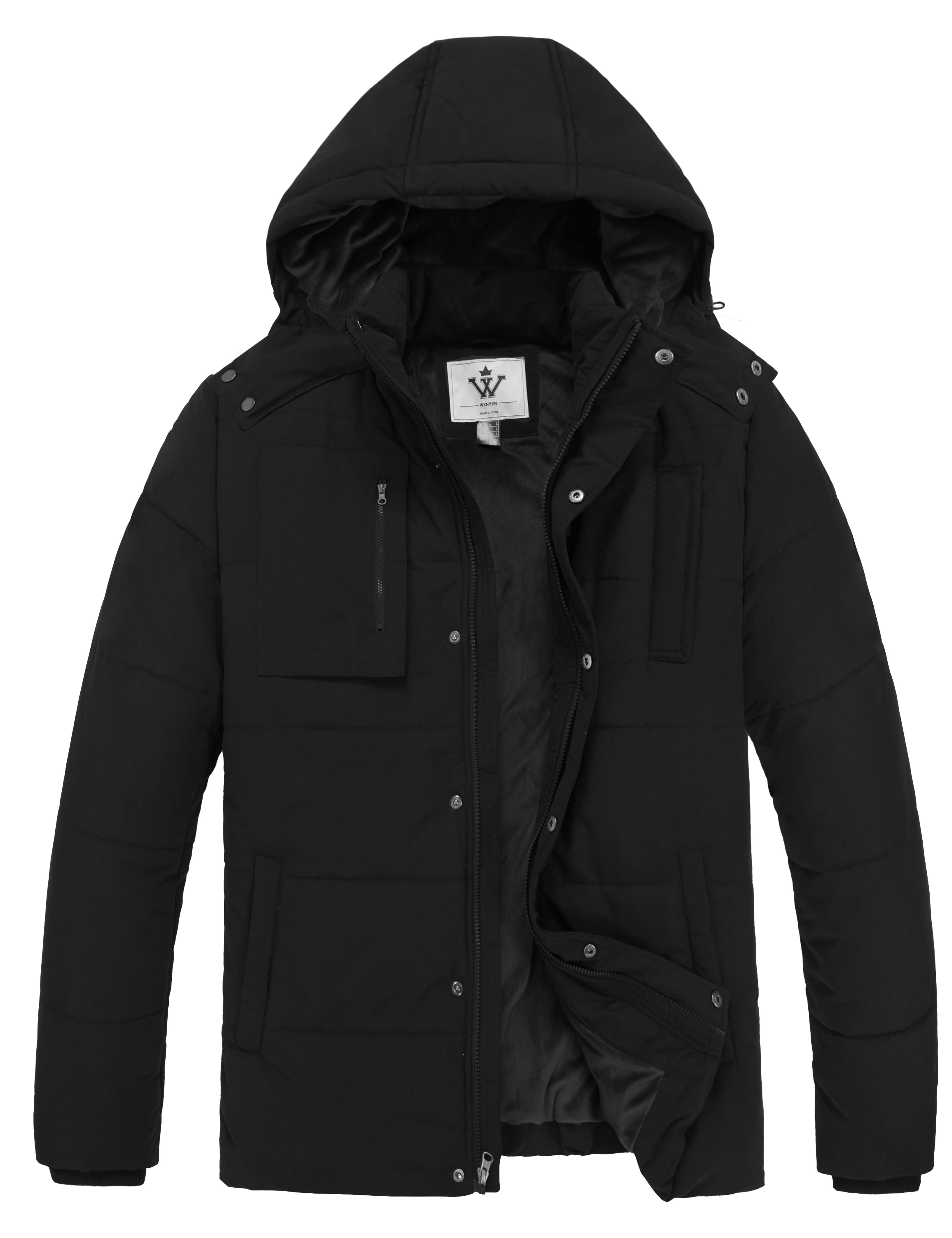 WenVen Men's Winter Puffer Jacket, Black photo 1