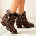 thumbnail image 2 of Pandaie Womens Winter Ankle Booties Suede Fuzzy Cuff Warm Snow Boots with Side Zipper Block High Heel Rhinestone Dress Boot Size 6‑9.5, 2 of 6