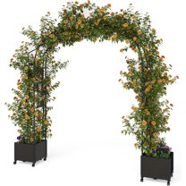 Aoile Garden Arch Trellis, Span 86.6" Metal Arch with Planter Boxs for Wedding Garden Party Plant Support Flower, Black