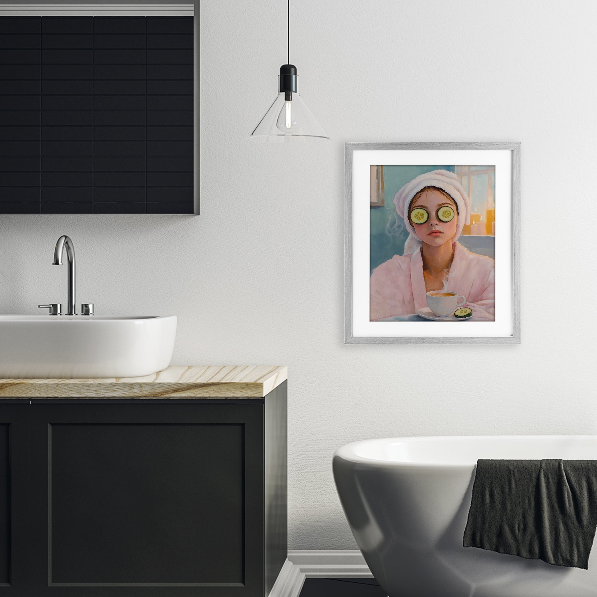 Stupell Industries Spa Day Cucumber Self Care Gray Framed Print Under Glass, design by The Prints Vibe