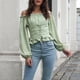 thumbnail image 1 of Camisa de color puro, camisa de mujer con hombros descubiertos y mangas abullonadas largas, blusa de manga larga con hombros descubiertos, diseño aerodinámico, 1 of 7