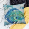 thumbnail image 2 of BANET  Blue Throw Pillow Cushion Cover, Artisan Fish Patterns with Wavy Lines and Sky Cloud Motifs Marine Sea Life Image, Decorative Square Accent Pillow Case 22x22in, 2 of 5