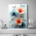 thumbnail image 2 of Mudket Teal and Coral Floral Canvas Wall Art, Framed Ready to Hang, Watercolor Flower Print for Living Room Office, Modern Wall Decor - 12"L x 8"W, 2 of 10