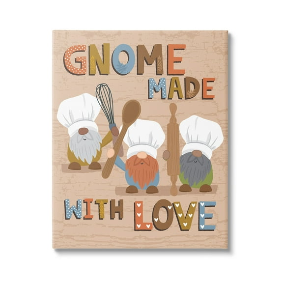 Stupell Industries Gnome Made with Love Whimsical Kitchen Baking Sign,30 x 40, Design by Lisa Perry Whitebutton