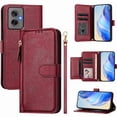 thumbnail image 1 of Funda para Motorola MOTO G55 con cremallera tipo cartera, tarjetero, marco de fotos, soporte y cordón, de piel sintética. rojo, 1 of 5
