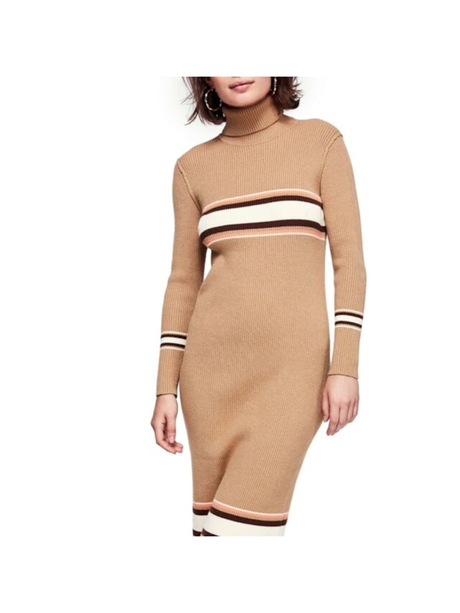Free People Womens Sport Stripe Midi Turtleneck Sweaterdress