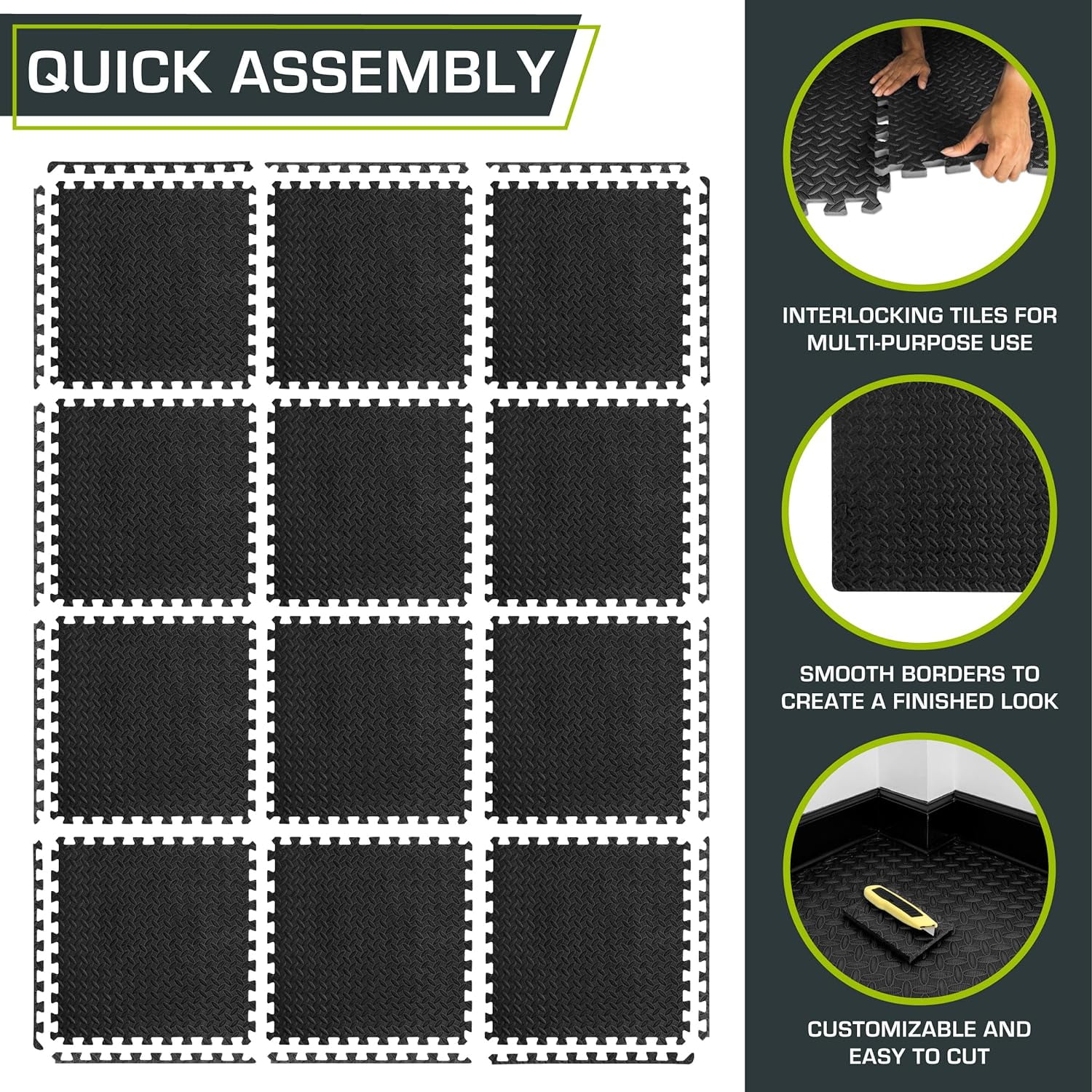 ProsourceFit Puzzle Exercise Mat, 1/2 inch EVA Foam Tiles for Home Gym & Floor Padding, 48 sq ft
