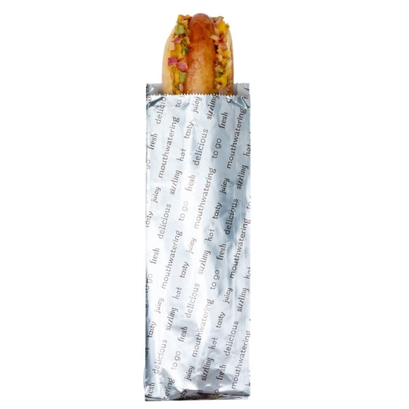 Restaurantware-Bag Tek 3.7 x 1.2 x 12 Inch Hot Dog Bags, 100 Large Hot Dog Wrappers - Greaseproof, Freezer-Safe, Printed Foil Accessories, Heat-Resis