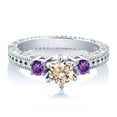 thumbnail image 2 of Gem Stone King 0.60 Ct Round Peach Morganite Purple Amethyst 925 Sterling Silver Ring (Size 7), 2 of 2