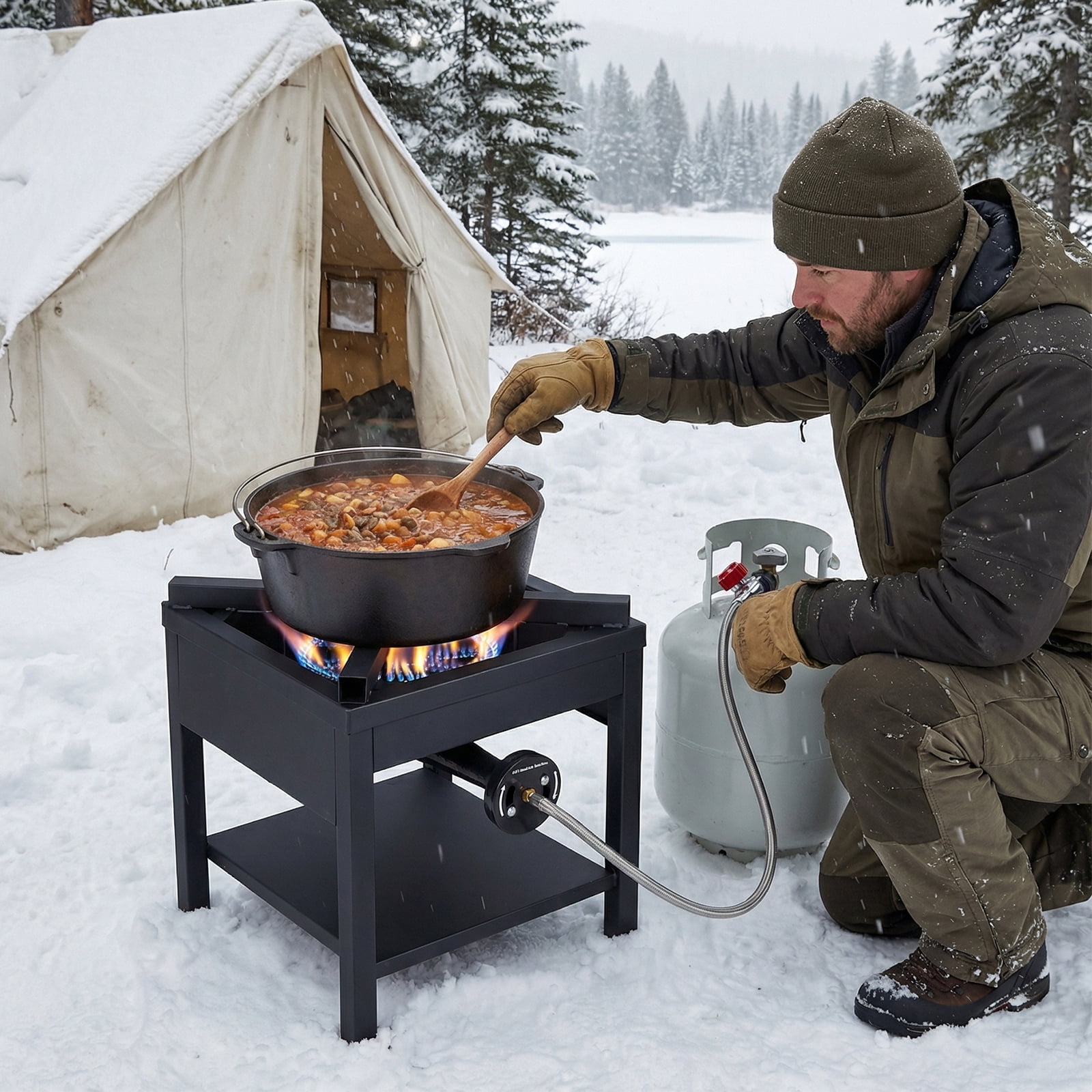 SIXDAY 260,000 BTU Propane Burner Stove, Heavy Duty Gas Camping Stove with 0-20 PSI Regulator & Steel-Braided Hose for Turkey Frying and Brewing