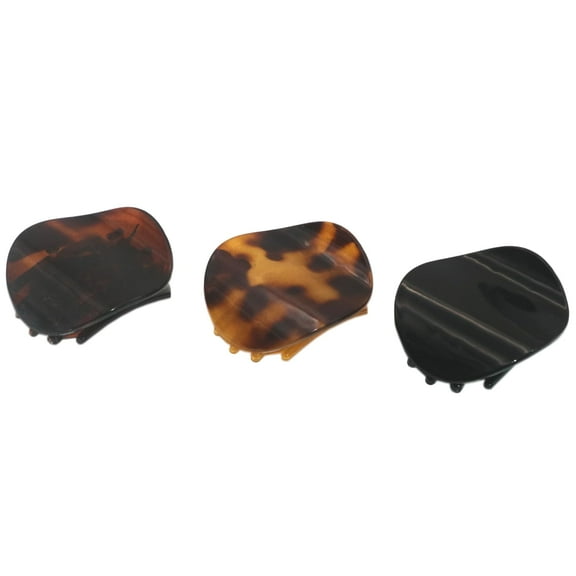 Parcelona French Onde Shell Black Savana Small Celluloid Side Hair Claw 3 Pieces