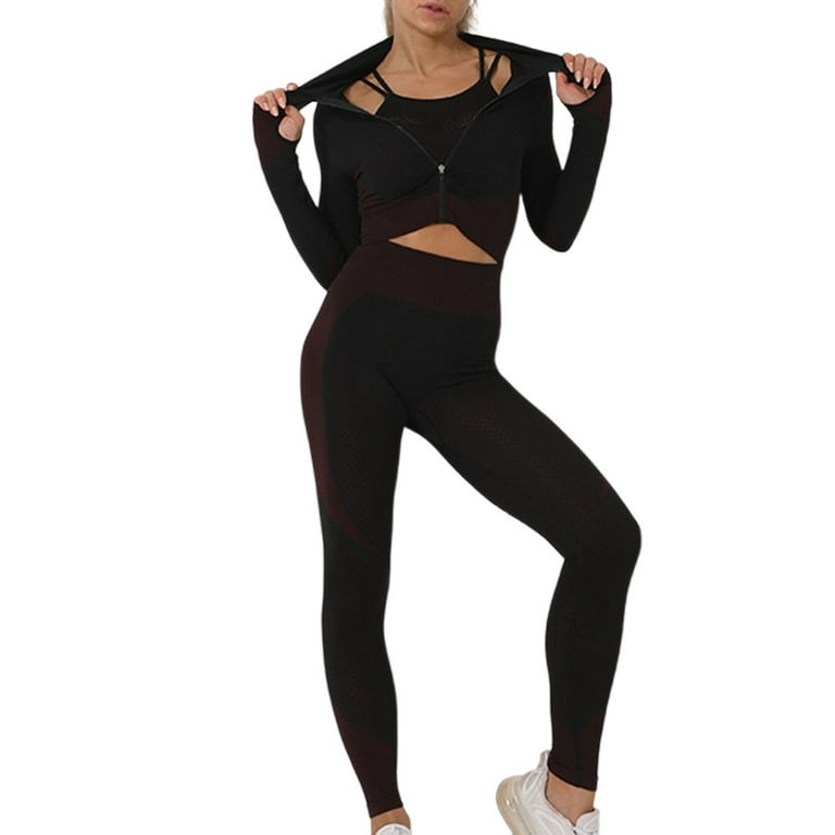 3 PCS Women's Active Wear Sets Long Sleeve Top High Waist Leggings Sports  Jacket Workout Clothes Women'S Fitness Clothes Gym Clothes for Women Sets Athletic  Clothes for Women Womens Gym XL Fuchsia 