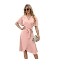 thumbnail image 2 of Women'S Wrap Dress V Neck Short Sleeve Waist Tie Ruffle Split Midi Casual Dress pink S, 2 of 9