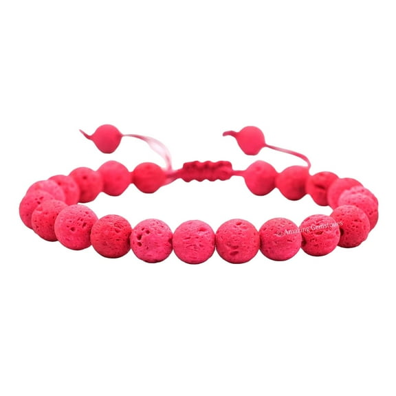 Pink Lava Stone Bracelet - 8mm Beaded Bracelet and Healing Stones