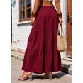 thumbnail image 5 of Women Solid High Waist Tiered Pleated A-Line Maxi Cake Skirt Wine Red S, 5 of 7