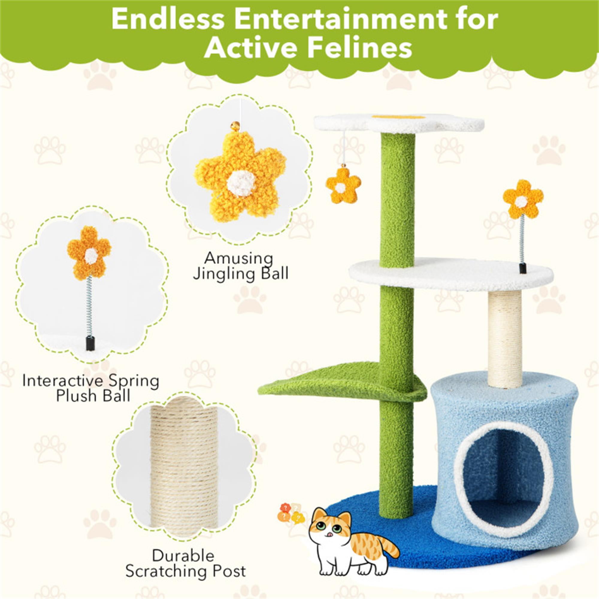 Kadyn 34" Cute Cat Tree Kitten Cat Tower for Indoor Cat Condo Sisal Scratching Posts with Jump Platform Cat Furniture Activity Center Play House, Blue