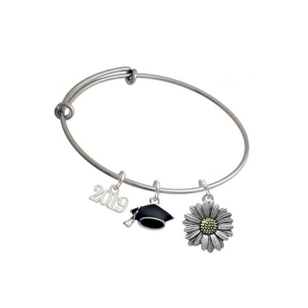 - Two-tone Large Daisy Flower - 2019 Graduation Charm Bangle Bracelet