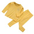 thumbnail image 2 of Worallymy Kids Thermal Underwear Elastic Long Sleeve Round Neck Autumn Winter Office School Outdoor Warm Tops Bottom Suit for Boys Yellow 160cm, 2 of 9