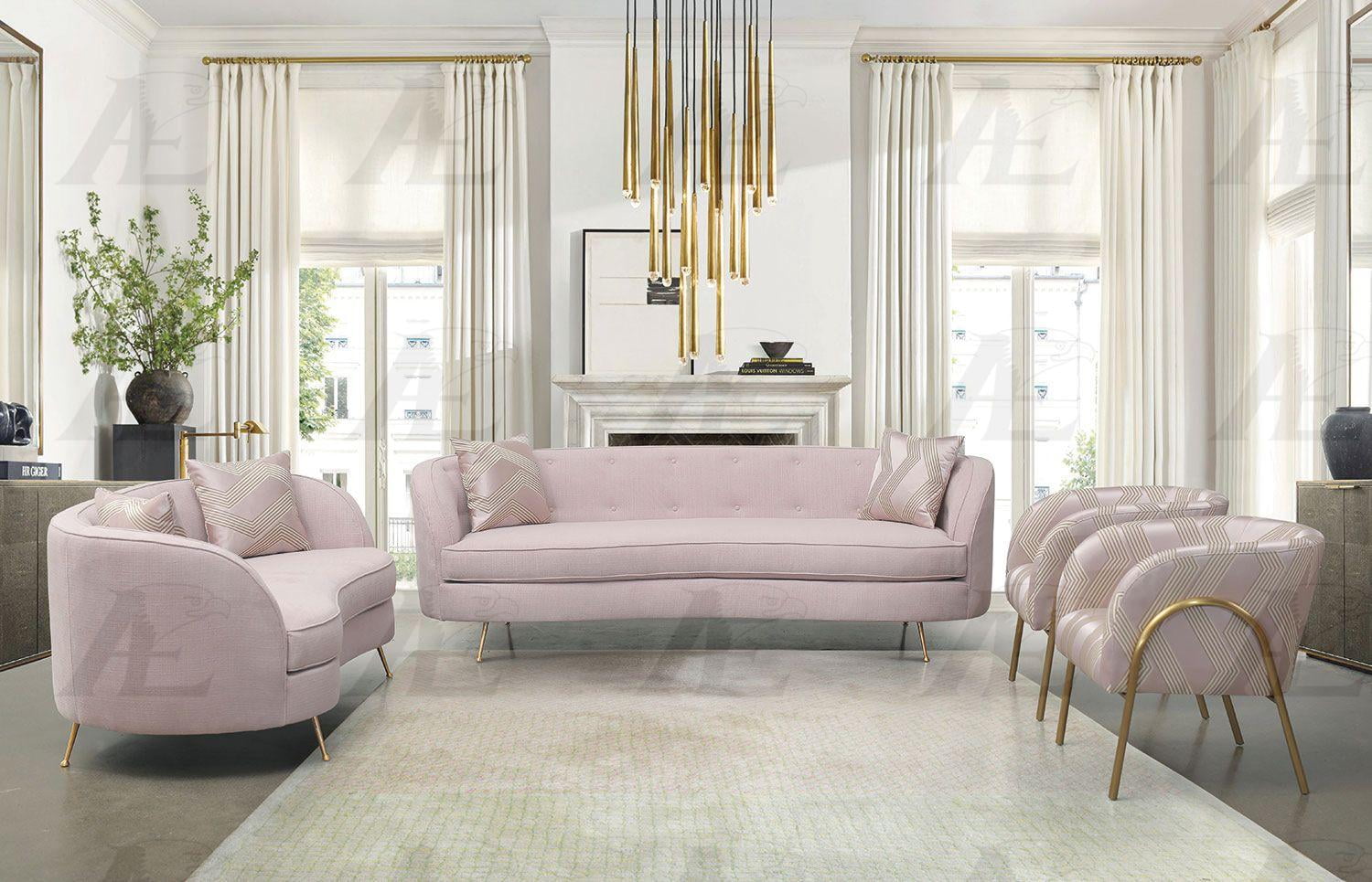 Modern Pale Pink Fabric Sofa Set 3 Pcs American Eagle AE3803