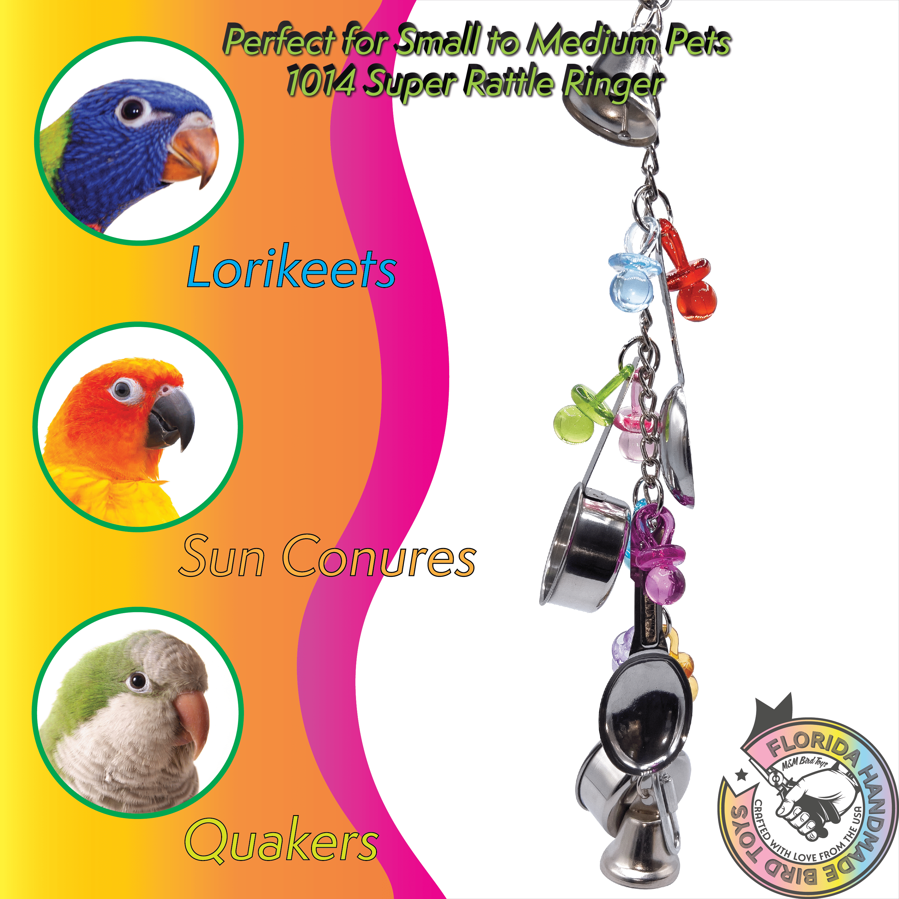 1014 Super Rattle Ringer M&M Bird Toys Noisy Stainless Steel Metal Bells