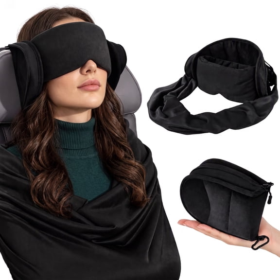 Travel Pillow for Airplanes, 3-in-1 Neck Pillow with Blanket & Eye Mask, Airplane Travel Essentials