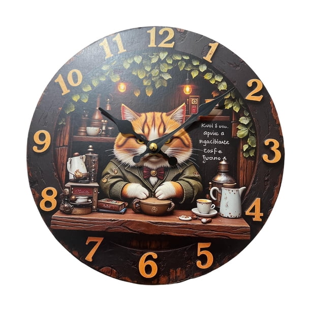 Reloj de pared colgante con diseño de gato, decorativo, sin tictac, creativo y estético. SX2 20 cm